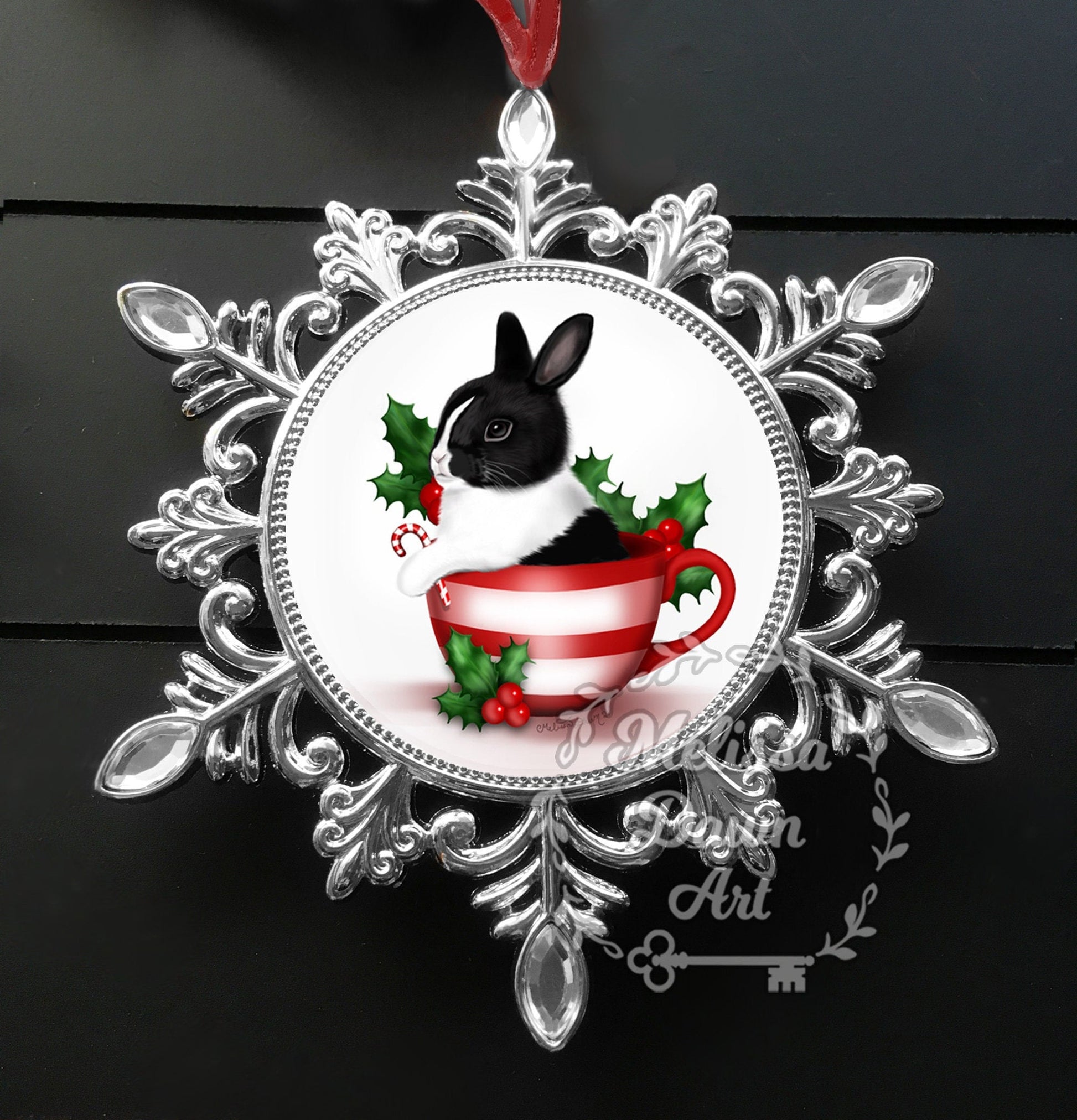 Dutch Bunny Ornament / Black White Bunny / Dutch Bunny / Rabbit Ornament/ Custom Bunny Ornament / Santa Bunny / Personalized Bunny Ornament
