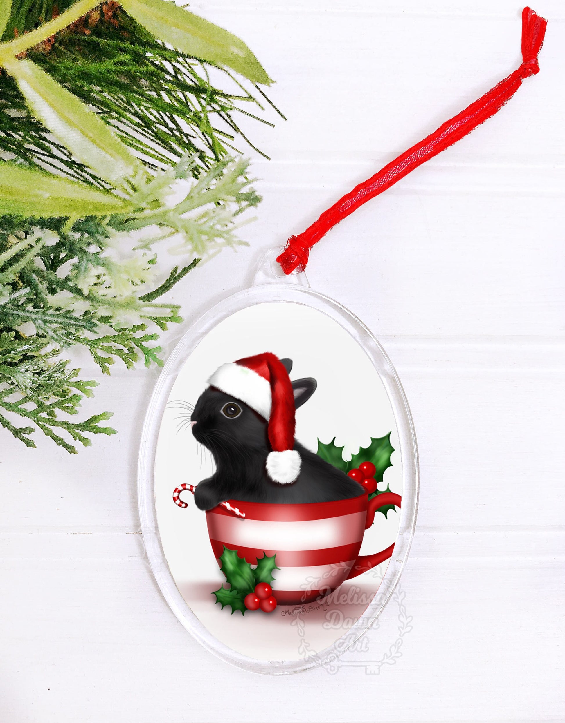 Bunny Ornament / Rabbit Ornament / Bunny Lover Gift / Black Rabbit / Black Bunny Ornament / Bunny Christmas Ornament / Custom Bunny Ornament