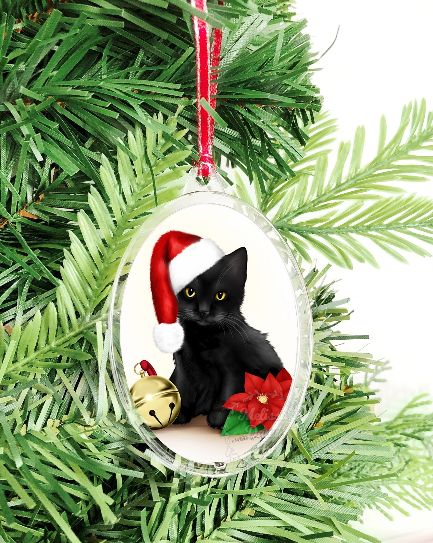 Black Cat Ornament / Custom Cat Ornament / Cat Christmas Ornament / Personalized Cat Ornament / Black Kitten Ornament / Santa Cat / Santa