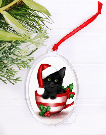 Santa Cat // Black Cat Ornament // Cat Lover Gift // Cat Ornament // Christmas Ornament // Santa Cat Ornament // Black Cat // Cat in Cup