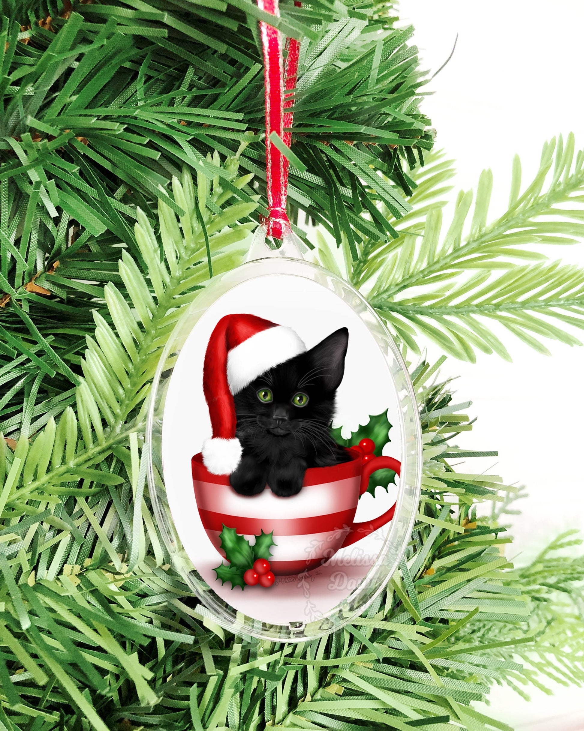 Santa Cat // Black Cat Ornament // Cat Lover Gift // Cat Ornament // Christmas Ornament // Santa Cat Ornament // Black Cat // Cat in Cup