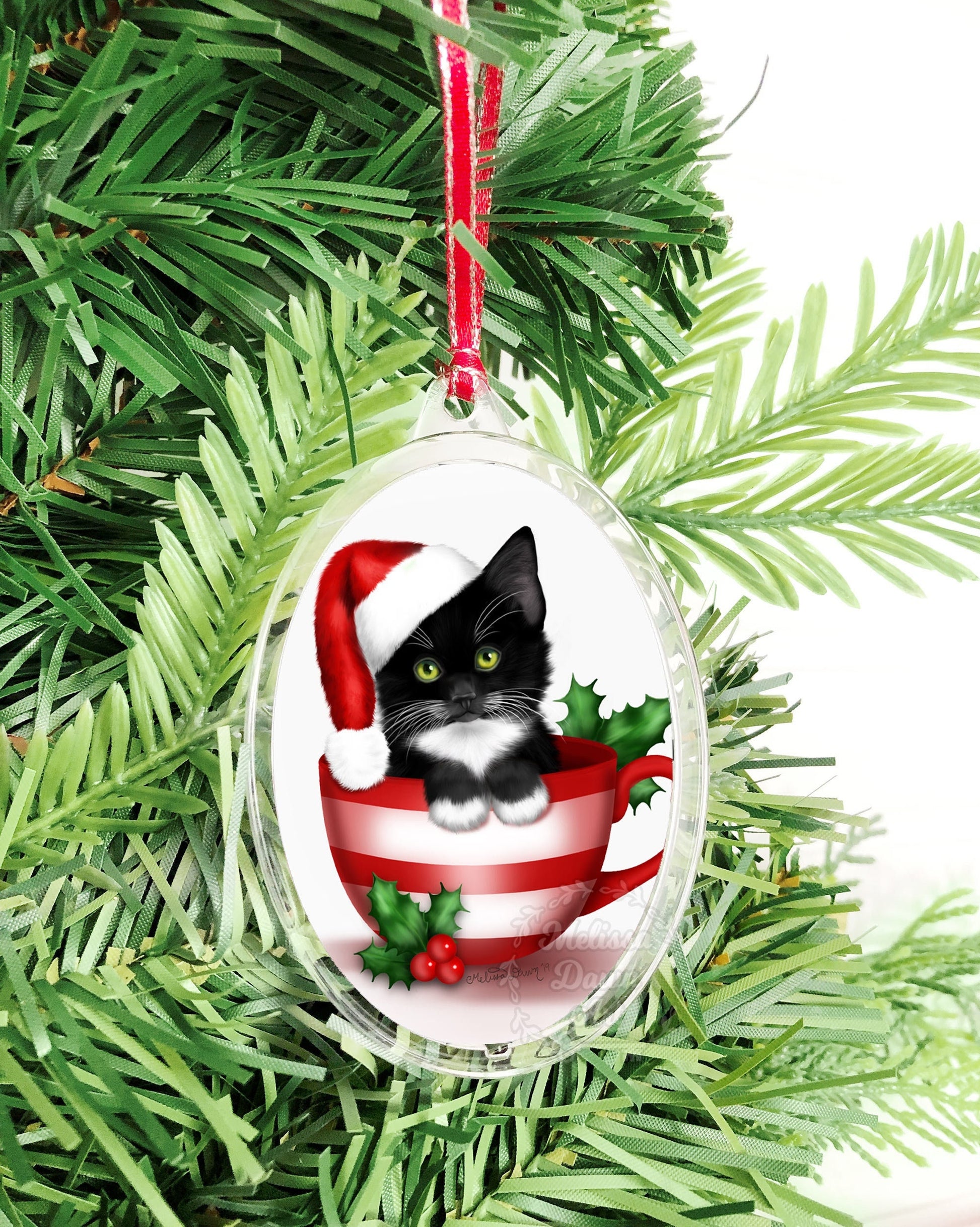 Santa Cat // Tuxedo Cat Ornament // Cat Lover Gift // Cat Ornament // Christmas Ornament // Santa Cat Ornament // Tuxedo Cat // Cat in Cup