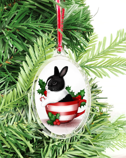 Dutch Rabbit / Dutch Bunny / Dutch Bunny Ornament / Rabbit Ornament With Name / Bun Ornament / White Black Bunny / Custom Bunny Ornament /