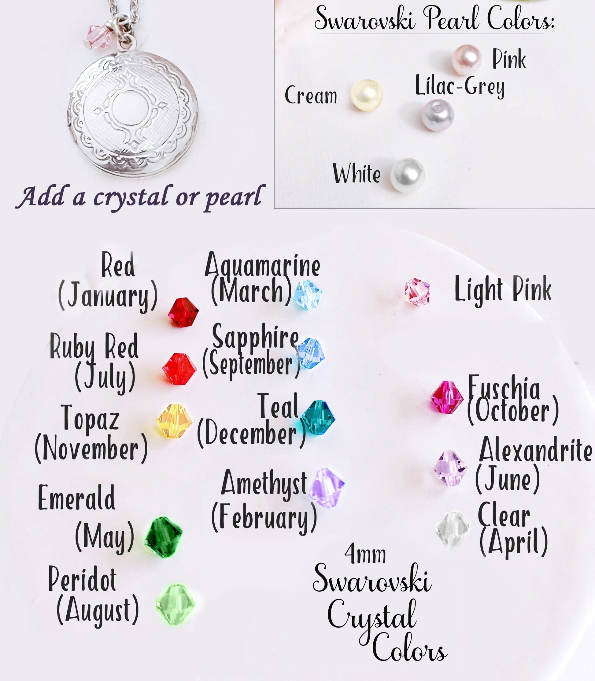 Swarovski crystal choice for custom photo locket