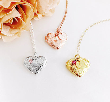 Heart Locket / Heart Locket With Initial / Personalized Heart Locket / Flower Locket / Locket Necklace/ Photo Locket / Locket With Photos /