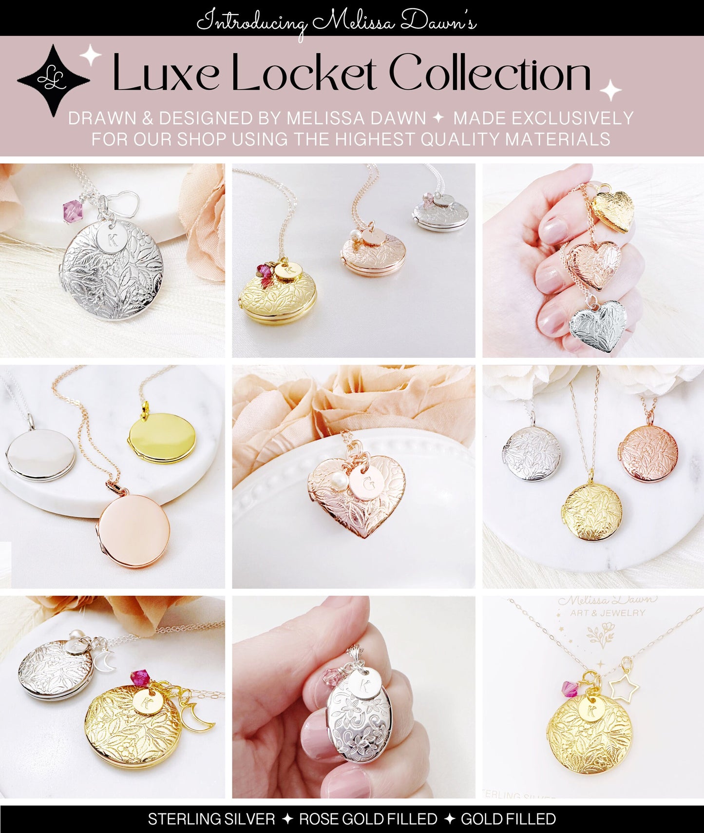 Rose Gold Filled Locket / Flower Locket / Locket Necklace/ Sterling Silver Locket / Gold Filled Locket Necklace / Round Locket/ Photo Locket